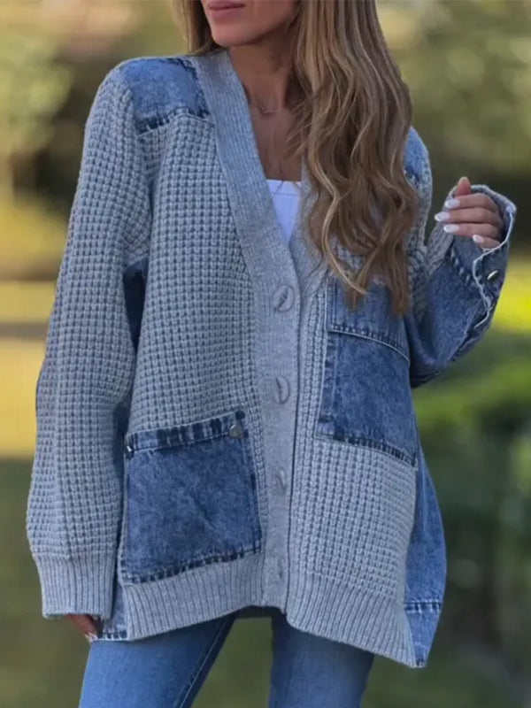 Maren | Women Spliced Knit Denim Cardigan