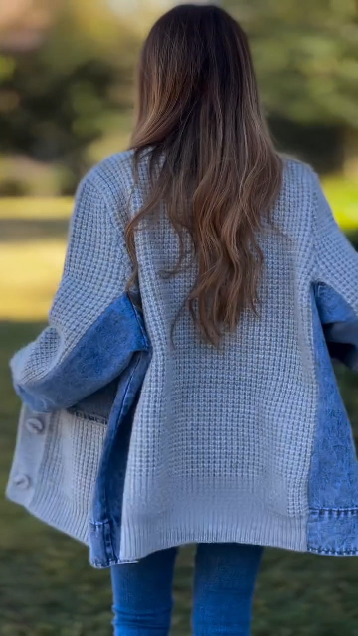 Maren | Women Spliced Knit Denim Cardigan