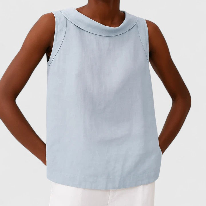 Anastine | Elegant Sleeveless Top with Roll Collar