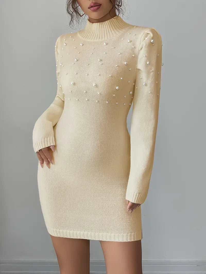 Marie | Elegant Sweater Dress with Pearls
