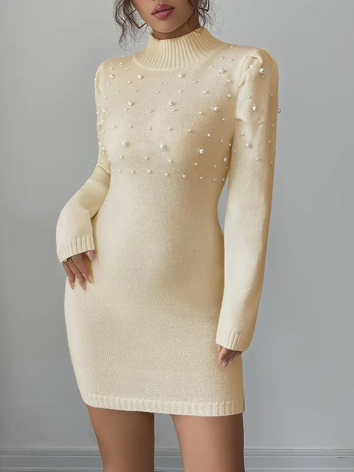 Marie | Elegant Sweater Dress with Pearls