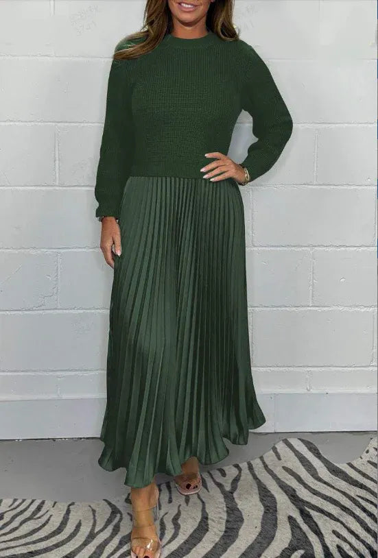BRIELLE – ELEGANT PLEATED SWEATER DRESS