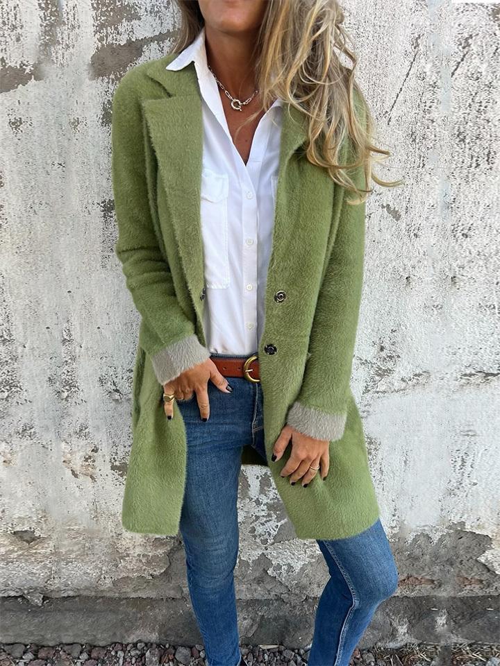 Sofia - Women's Lapel Long Sleeve Fur Long Coat